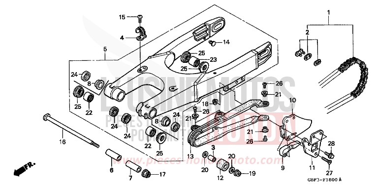SCHWINGE von CR80R "große Räder" NEUCLEAR RED (R177) von 1997
